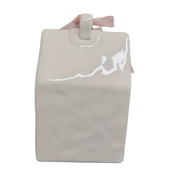 Rae Dunn White Black Baby Bird Ceramic Bird House with Pink Bow - Picture 4 of 5